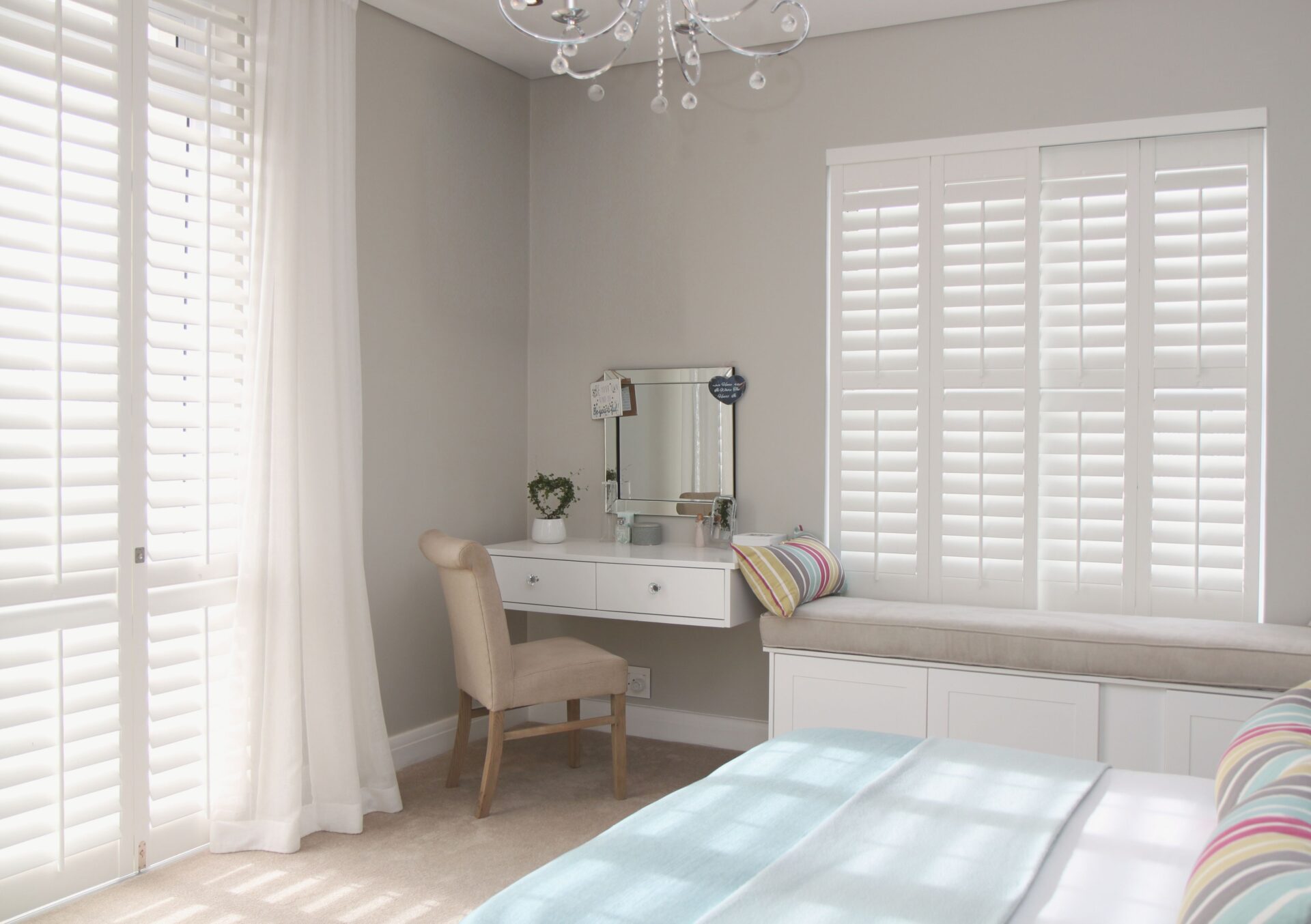 plantation shutters with sheer curtain